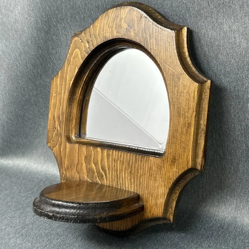 Vintage Woodnymph Solid Wood Wall Mirror Shelf Entryway Vanity Display USA Made